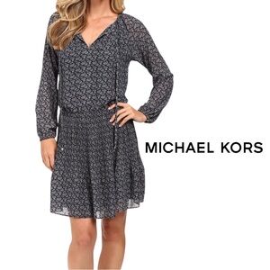 MICHAEL Michael Kors Woodbrook Paisley Mini Dress XL Navy Smocked Waist Boho